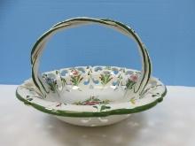 RCCL Portugal Hand Crafted Ceramic Fruit/Decorative Basket Center Braided Handle Hand