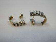 Pair 14K Golf Diamond Pave Setting Pierce Half Hoop Earring Total 16 Sparkling Diamonds