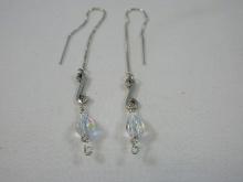 Striking Pair Sterling Silver Box Chain and Aurora Borealis Stylized Dangle Silver Thread Earrings