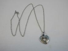 14 Karat Gold Necklace w/ Michael Kors Double Heart Floating Pendant w/ Pave Cubic Zirconia