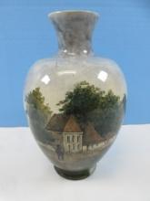 Spectacular Halland Gouda Dutch Pottery Early 8 1/2" Hand Painted Vase Scenic Village Houses