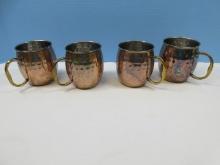 Set of 4 Godinger Style Silver Art Co. Hammered Finish Copper Moscow Mule Mugs Brass Handle