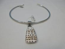 Fashion Statement 925 Sterling Silver Round Classic Choker Necklace w/ Sterling Cowrie Shell