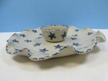 Marshall Pottery Stars Chip and Dip Server 13 1/2" D w/ Ruffled Crimped Edge Master Potter