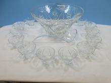 14 pc. Punch Bowl Set Anchor Hocking Prescut Clear Star 14" D Punch Bowl w/ Plastic Ladle