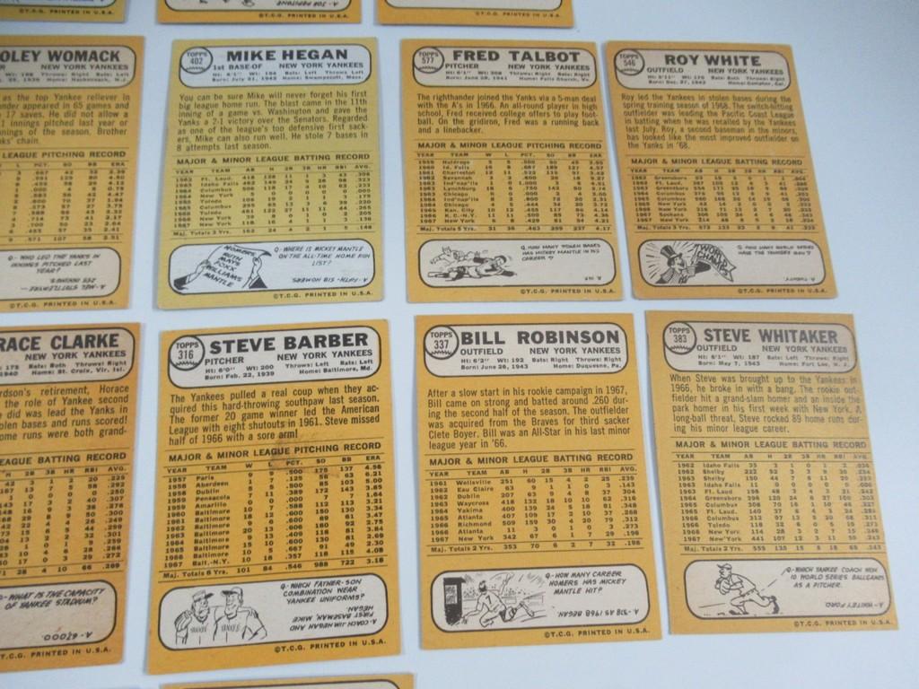 1968 Topps Baseball New York Yankees Team Set