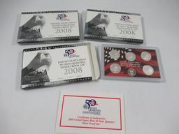 2008 US Mint Silver Proof Quarters Set Lot of 3