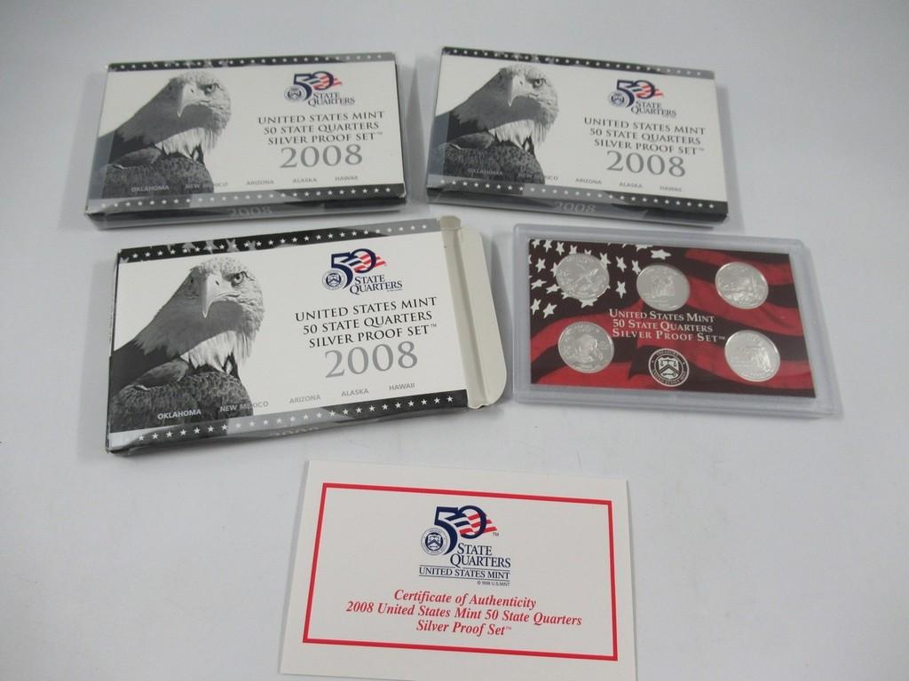 2008 US Mint Silver Proof Quarters Set Lot of 3