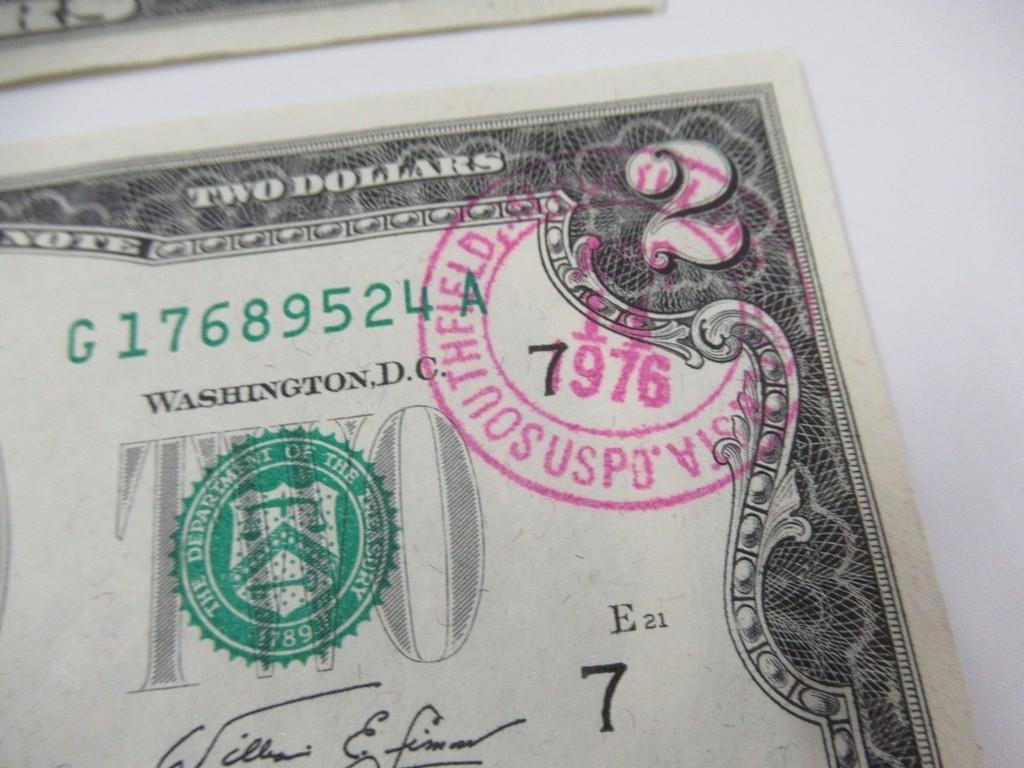 First day of Issue 1976 US $2 Bill Plus More