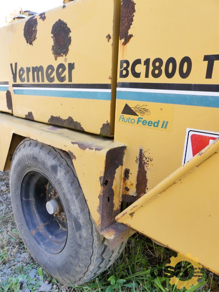 1999 Vermeer BC1800 Brush Chipper, S/N 1000491, Diesel, Portable, Meter Reads 5,458 Hours