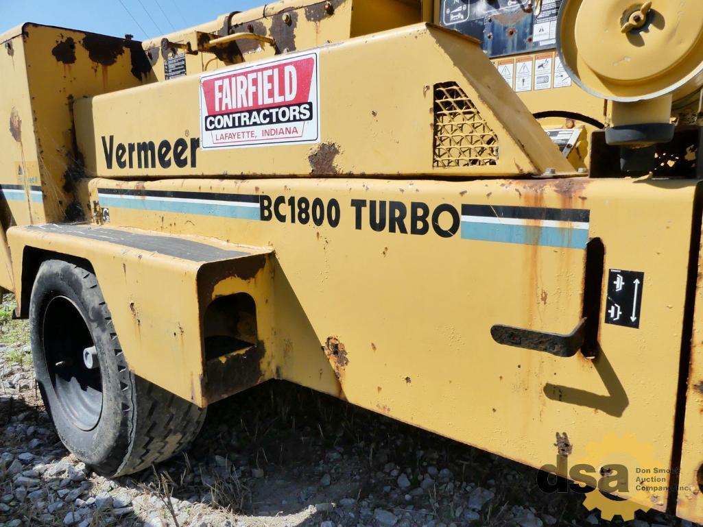 1999 Vermeer BC1800 Brush Chipper, S/N 1000491, Diesel, Portable, Meter Reads 5,458 Hours