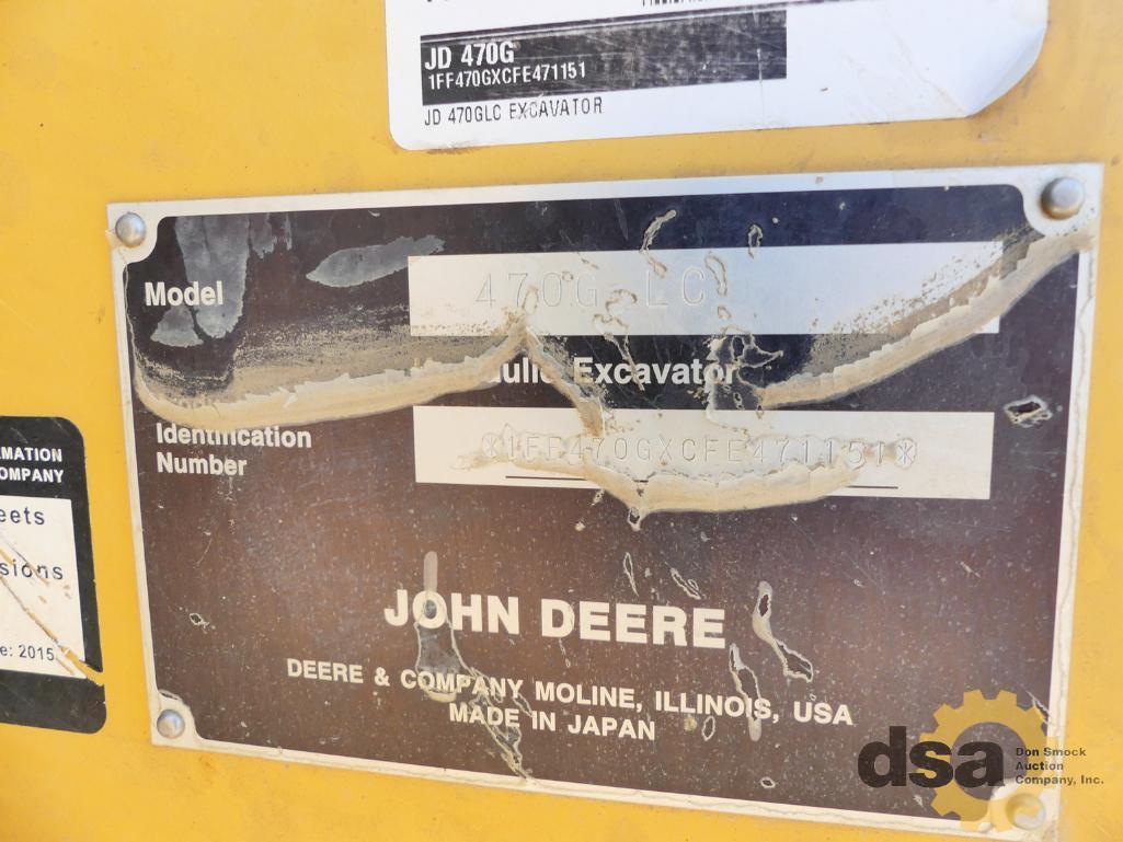 2015 Deere 470GLC Excavator, S/N 1FF470GXCFE471151, Meter Reads 5,288 Hours, Cab, Heat, Air Conditio