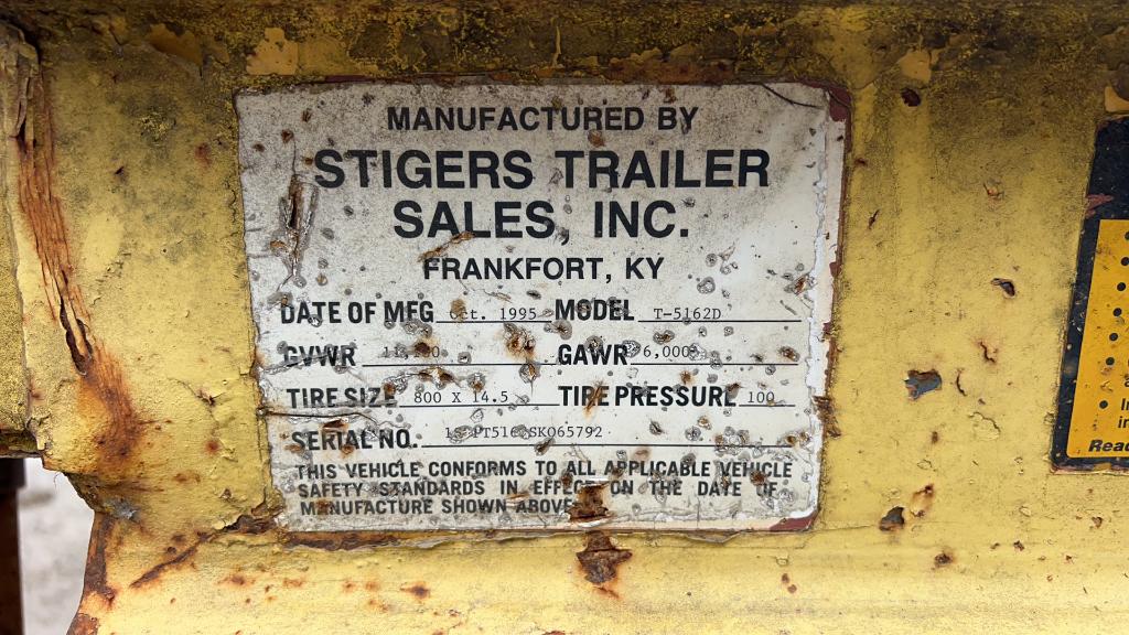 1995 Stigers T-5162D Tag Trailer,