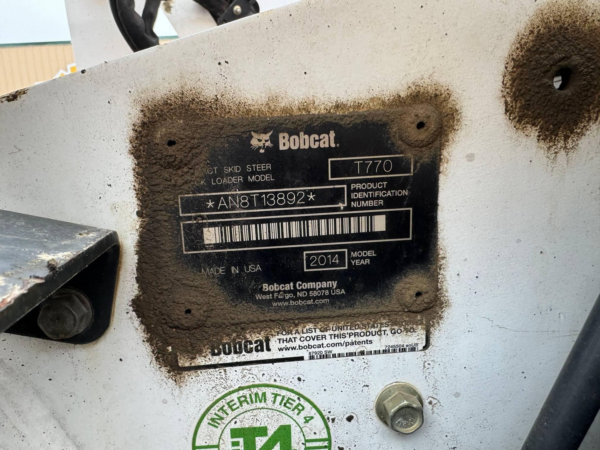 2014  Bobcat  T770  Rubber Track Skid Loader