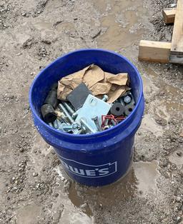 Bucket of Assorted Scaffolding Bolts and Parts