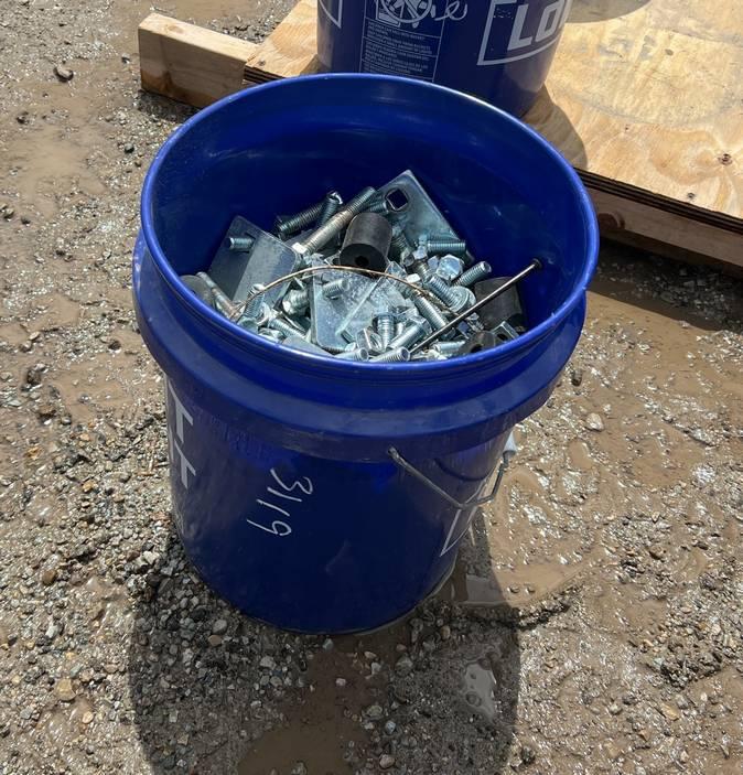 Bucket of Assorted Scaffolding Bolts and Parts