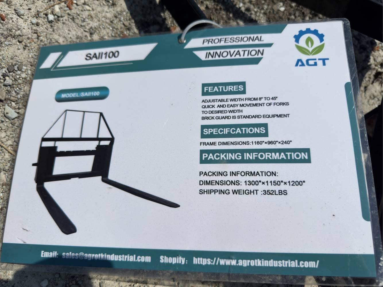 New Unused 2025  AGT   SAII100  Pallet Forks