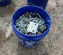Bucket of Assorted Scaffolding Bolts and Parts