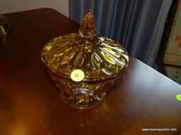 (FR) AMBER COVERED CANDY DISH, 7''H