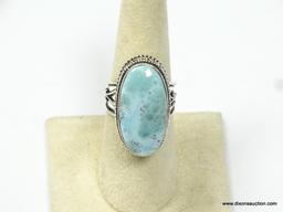 .925 STERLING SILVER DETAILED DOMINICA LARIMAR RING SIZE 7.75 (RETAIL $110.00)