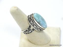 .925 STERLING SILVER DETAILED DOMINICA LARIMAR RING SIZE 7.75 (RETAIL $110.00)