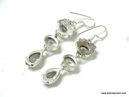 .925 STERLING SILVER 2/8'' BEAUTIFUL 3 TIER DROP FACETED WHITE TOPAZ EARRINGS (RETAIL $69.00)