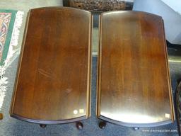 (SEC A) PAIR OF SOLID CHERRY QUEEN ANNE DROP SIDE END TABLES. 1 HAS A MINOR SCRATCH TO THE FINISH.