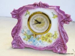 SMALL CHINA CLOCK CASE WITH NEW FIT UP MOVEMENT. MEASURES 5.5"T X 5.5"W RETAIL PRICE $100