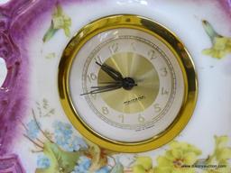 SMALL CHINA CLOCK CASE WITH NEW FIT UP MOVEMENT. MEASURES 5.5"T X 5.5"W RETAIL PRICE $100
