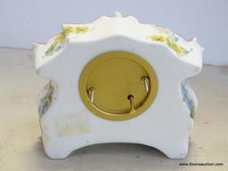 SMALL CHINA CLOCK CASE WITH NEW FIT UP MOVEMENT. MEASURES 5.5"T X 5.5"W RETAIL PRICE $100