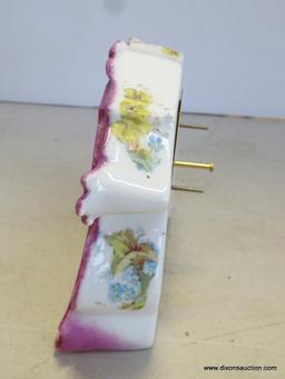 SMALL CHINA CLOCK CASE WITH NEW FIT UP MOVEMENT. MEASURES 5.5"T X 5.5"W RETAIL PRICE $100
