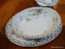 (ROW 1) 25 PC OF ALFRED MEAKIN CHINA IN THE ROSALINE PATTERN- 9-9" PLATES ( ONE HAS A CHIP AND