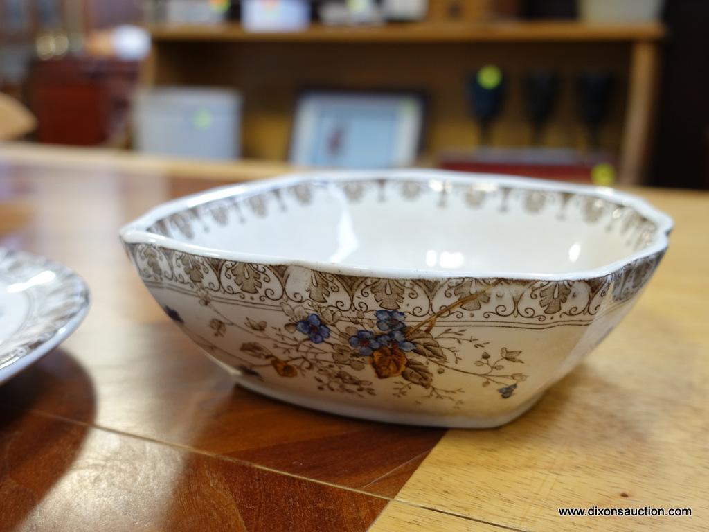(ROW 1) 25 PC OF ALFRED MEAKIN CHINA IN THE ROSALINE PATTERN- 9-9" PLATES ( ONE HAS A CHIP AND