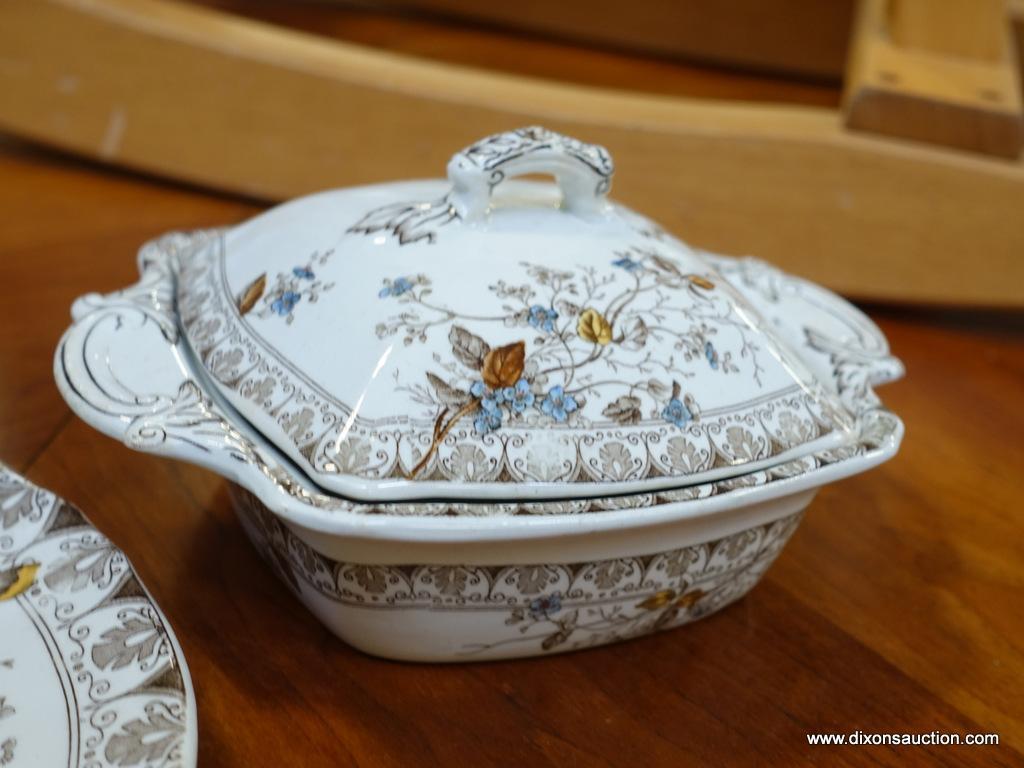 (ROW 1) 25 PC OF ALFRED MEAKIN CHINA IN THE ROSALINE PATTERN- 9-9" PLATES ( ONE HAS A CHIP AND