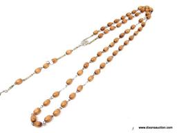 JERUSALEM ROSARY BEADS; HAS OLIVE WOOD CROSS AND BEADS WITH JERUSALEM HEART MEDAL WITH CROWN OF