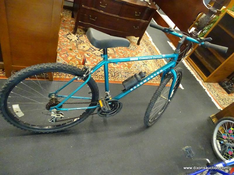 ROADMASTER BIKE; TURQUOISE MENS 26 IN DIA SPE15 CHROMIUM EDITION MOUNTAIN BICYCLE WITH A SADDLE SEAT