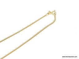 ITALIAN 14K YELLOW GOLD SNAKE CHAIN WITH HEART TAG. MEASURES APPROX. 22" LONG & WEIGHS APPROX. 3.50