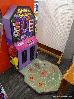 "SPIDER STOMPIN'" ARCADE-STYLE VIDEO GAME; MADE BY JALECO, UPRIGHT GAME CABINET WITH DIGITAL DISPLAY