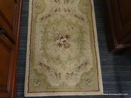 BEAULIEU BEIGE, GREEN, AND MAROON RUNNER RUG; LOW PILE RUNNER RUG FROM BEAULIEU WITH BEIGE, GREEN,