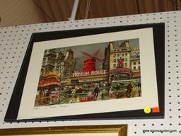 MAURICE LEGENDRE PRINT; PRINT DEPICTS A STREET SCENE OUTSIDE OF LE MOULIN ROUGE CABARET IN PARIS,