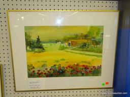 ORIGINAL JACK NOLAN WATERCOLOR; "THE HAY WAGON" WATERCOLOR PAINTING SHOWS A FIELD OF FLOWERS IN THE