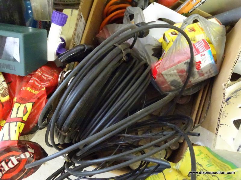 (GARAGE) MISCELL. YARD AND GARDEN ITEMS; 2 BOXES OF YARD AND GARDEN ITEMS AND ALL OTHER ITEMS AROUND