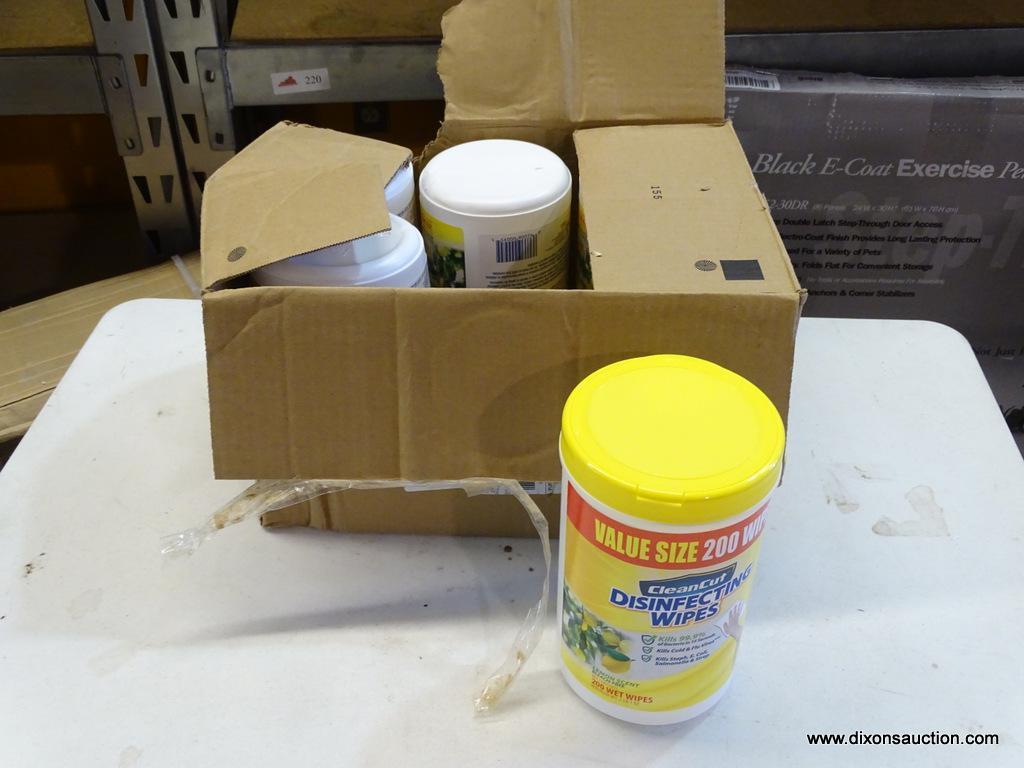 CLEAN CUT WIPES; LEMON SCENT DISINFECTING WIPES. 6 TUBS, 200 WET WIPES IN EACH, 1,200 TOTAL WIPES.
