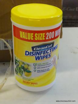 CLEAN CUT WIPES; LEMON SCENT DISINFECTING WIPES. 6 TUBS, 200 WET WIPES IN EACH, 1,200 TOTAL WIPES.