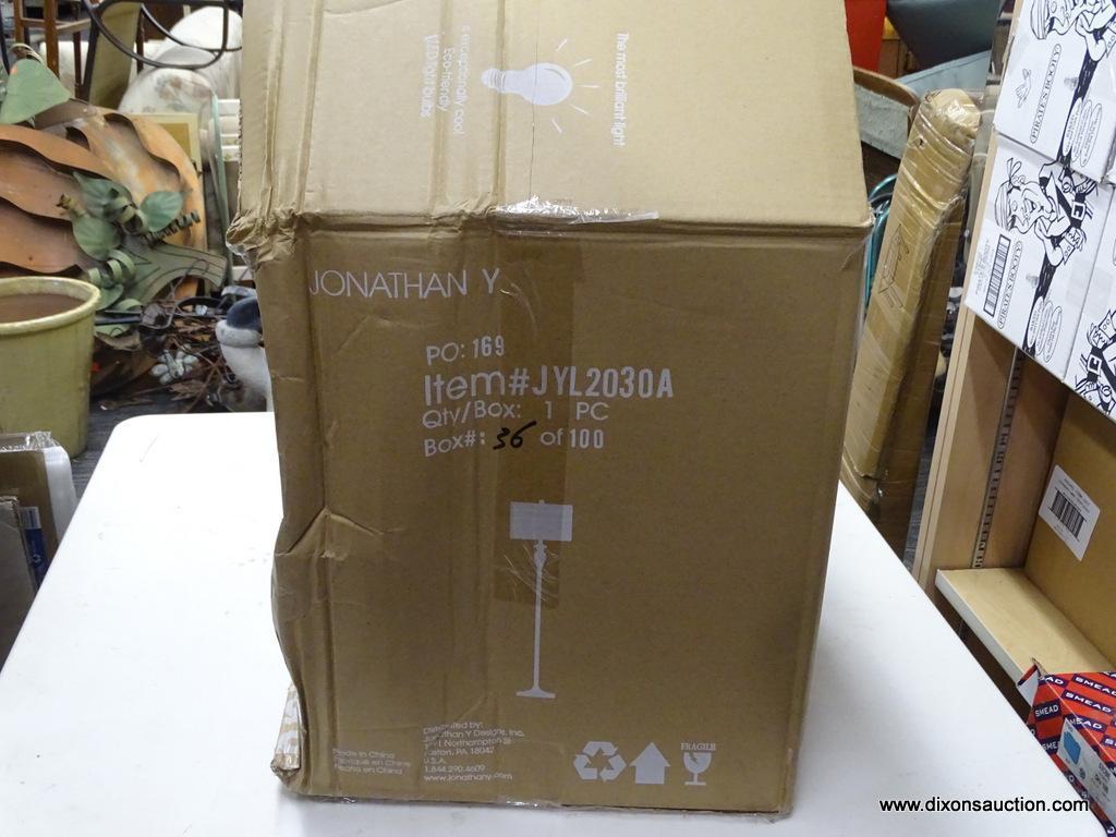 JONATHAN Y FLOOR LAMP; EVELYN CRYSTAL/METAL LED FLOOR LAMP WITH A BRASS GOLD/CLEAR CLASSIC,
