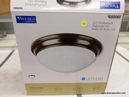 (R1) PROGRESS LIGHTING FLUSH MOUNT LIGHT; LED, ANTIQUE BRONZE FINISHED FLUSHMOUNT LIGHT WITH WHITE