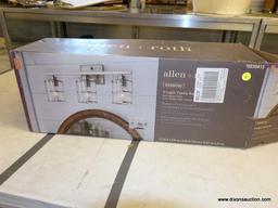 (R1) ALLEN + ROTH VANITY BAR; KENROSS 3-LIGHT VANITY BAR WITH A SATIN NICKEL FINISH AND CLEAR RIBBED