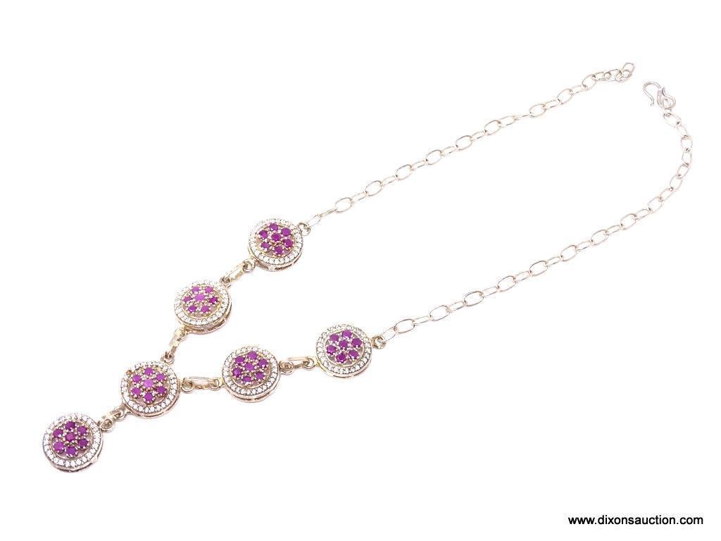 .925 GEMSTONE NECKLACE; NEW 18" AAA QUALITY HANDCRAFTED PINK RUBY BRACELET WITH WHITE TOPAZ ACCENTS.