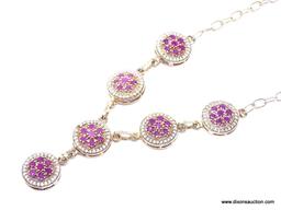 .925 GEMSTONE NECKLACE; NEW 18" AAA QUALITY HANDCRAFTED PINK RUBY BRACELET WITH WHITE TOPAZ ACCENTS.