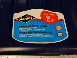 (R8) GARANT ERGONOMIC SLEIGH SHOVEL WITH A FRONT BLADE AND A 1.6 CU FT CAPACITY. MISSING THE HANDLE.